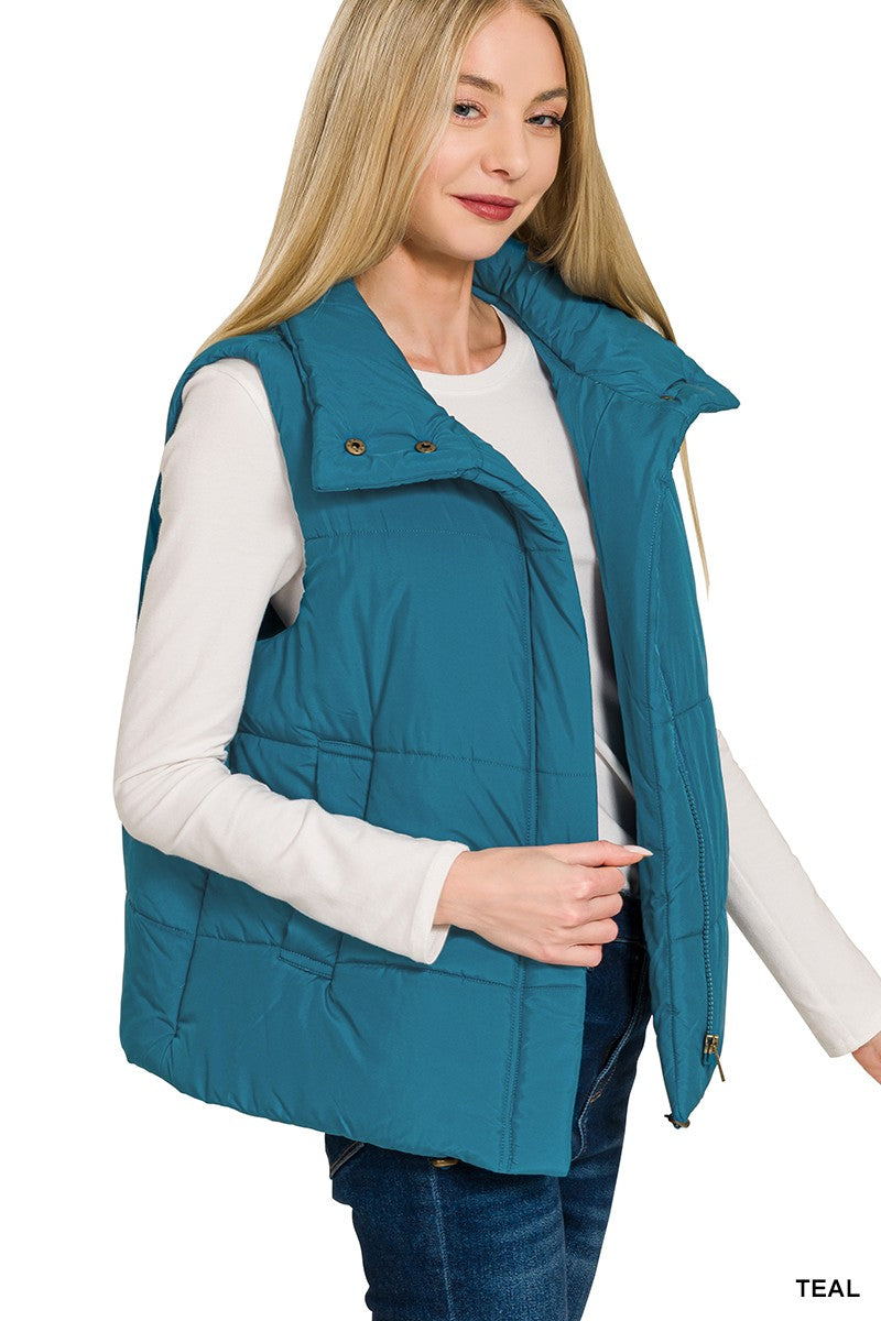 High Neck Puffer Vest - Teal