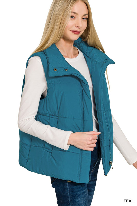 High Neck Puffer Vest - Teal