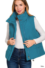 High Neck Puffer Vest - Teal