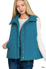 High Neck Puffer Vest - Teal
