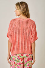 Crochet Short Sleeve Sweater - Coral