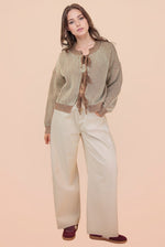 Front Tie Two Tone Knit Cardigan - Mocha