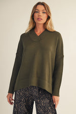 Drop Shoulder Loose Fit Sweater - Olive