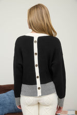 Black Contrast Stripe Hem Knit Sweater