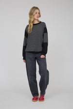 Contrast Stripe Raw Edge Long Sleeve - Black