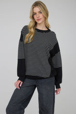 Contrast Stripe Raw Edge Long Sleeve - Black