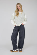 Contrast Stripe Raw Edge Long Sleeve - Ivory