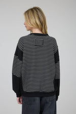 Contrast Stripe Raw Edge Long Sleeve - Black