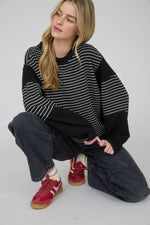 Contrast Stripe Raw Edge Long Sleeve - Black