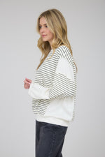 Contrast Stripe Raw Edge Long Sleeve - Ivory