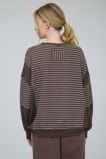 Contrast Stripe Raw Edge Long Sleeve - Brown