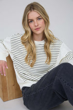 Contrast Stripe Raw Edge Long Sleeve - Ivory