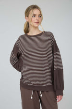Contrast Stripe Raw Edge Long Sleeve - Brown