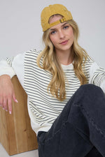 Contrast Stripe Raw Edge Long Sleeve - Ivory