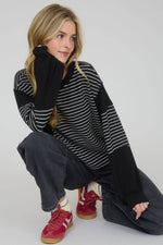 Contrast Stripe Raw Edge Long Sleeve - Black