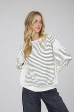 Contrast Stripe Raw Edge Long Sleeve - Ivory