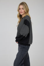 Contrast Stripe Raw Edge Long Sleeve - Black