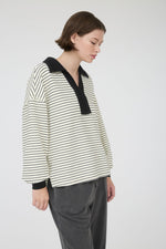 Contrast Collar Stripe Long Sleeve - Ivory