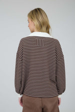 Contrast Collar Stripe Long Sleeve - Brown