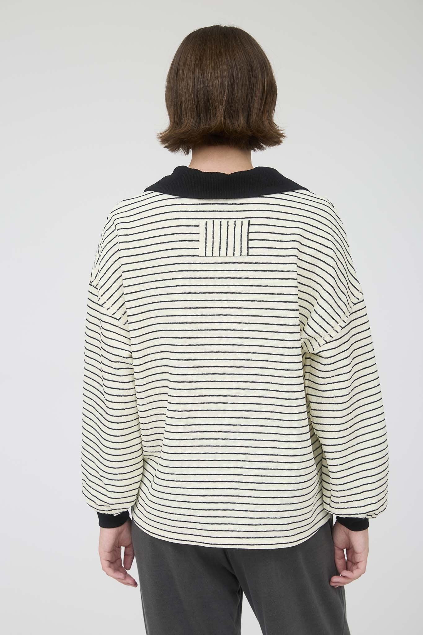 Contrast Collar Stripe Long Sleeve - Ivory