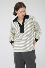 Contrast Collar Stripe Long Sleeve - Ivory