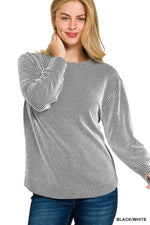 Ribbed Round Neck Long Sleeve - Black/White