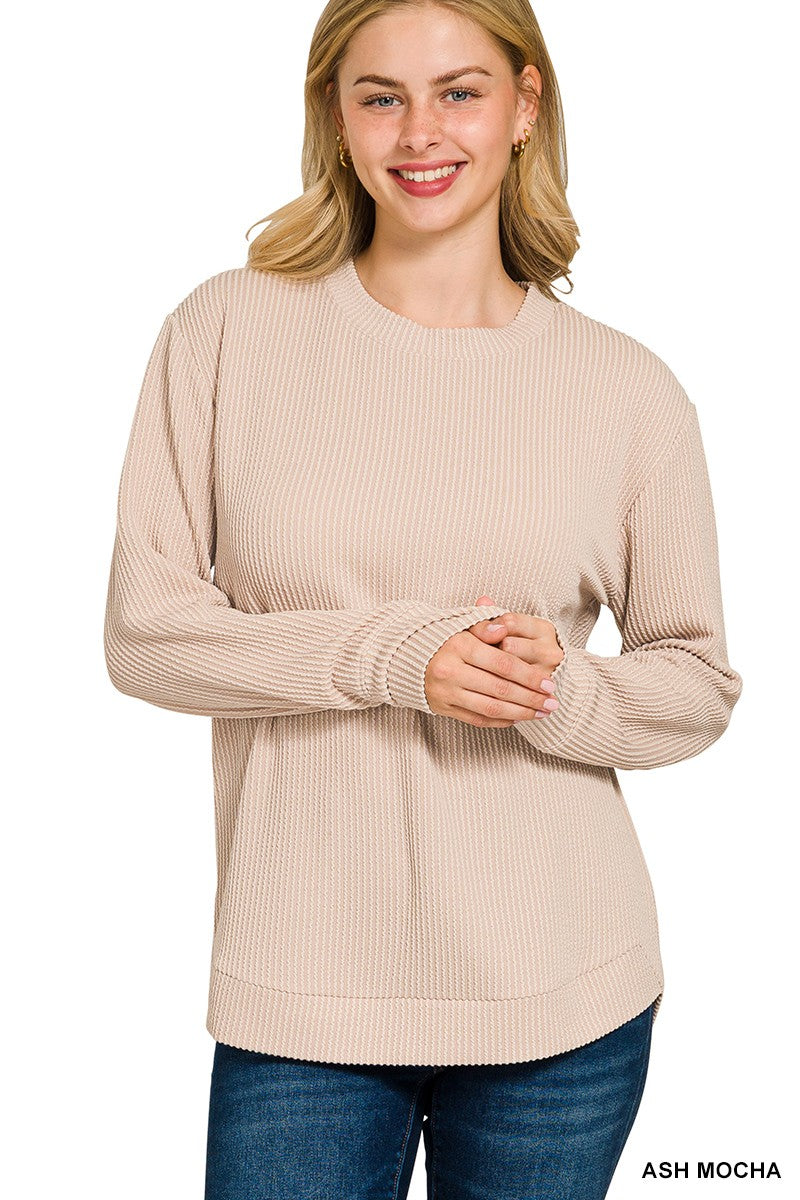 Ribbed Round Neck Long Sleeve - Ash Mocha