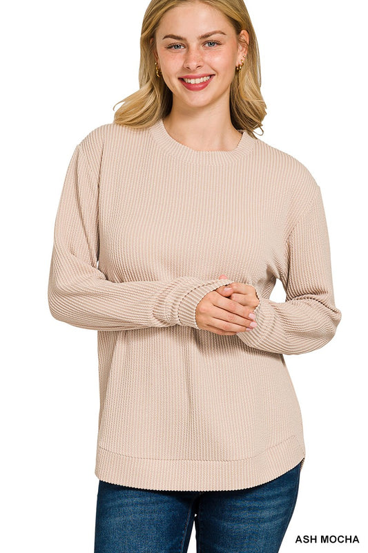 Ribbed Round Neck Long Sleeve - Ash Mocha