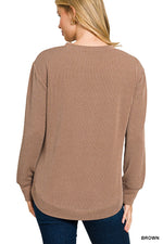 Ribbed Round Neck Long Sleeve - Brown