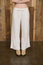 Stripe Drawstring Wide Leg Knit Pants - Khaki