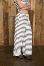 Stripe Drawstring Wide Leg Knit Pants - Khaki