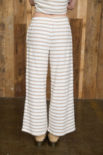 Stripe Drawstring Wide Leg Knit Pants - Khaki