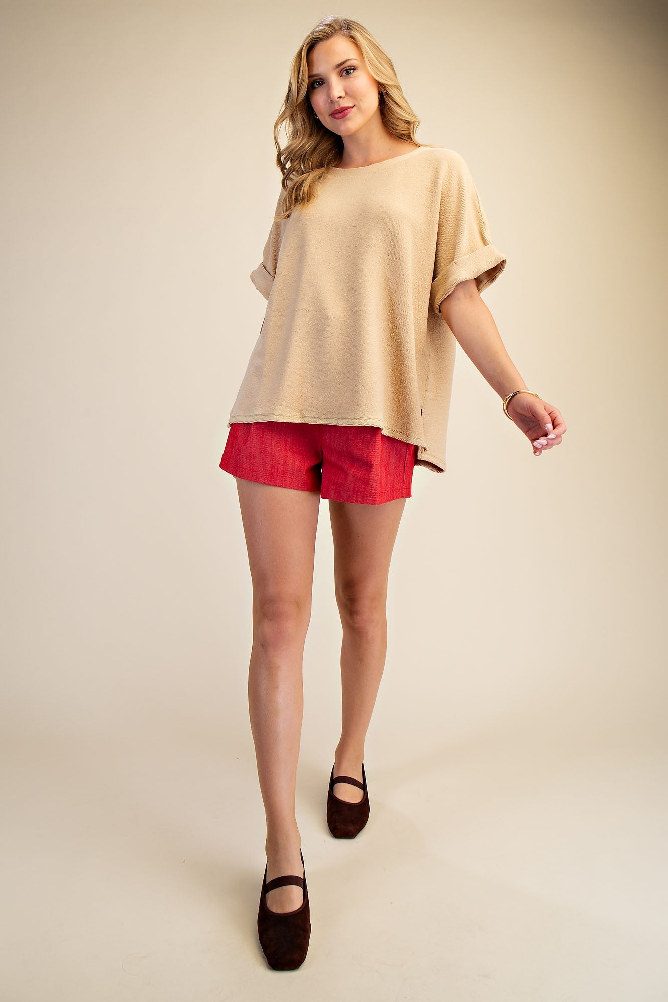 Textured Dolman Sleeve Knit Top - Beige