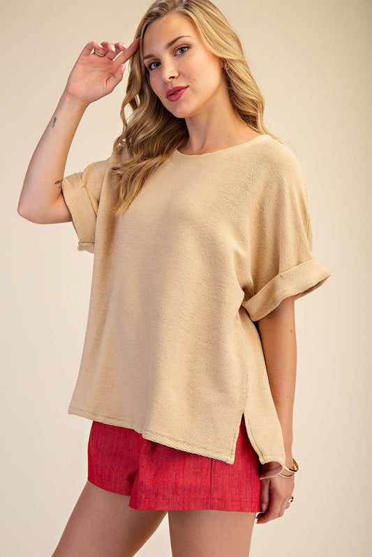 Textured Dolman Sleeve Knit Top - Beige