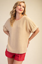 Textured Dolman Sleeve Knit Top - Beige