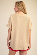 Textured Dolman Sleeve Knit Top - Beige