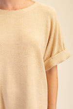 Textured Dolman Sleeve Knit Top - Beige