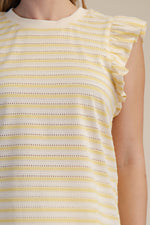 Striped Ruffle Short Sleeve Top - Yellow