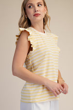 Striped Ruffle Short Sleeve Top - Yellow