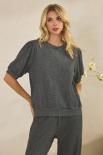 Crinkle Puffy Sleeve Top - Black