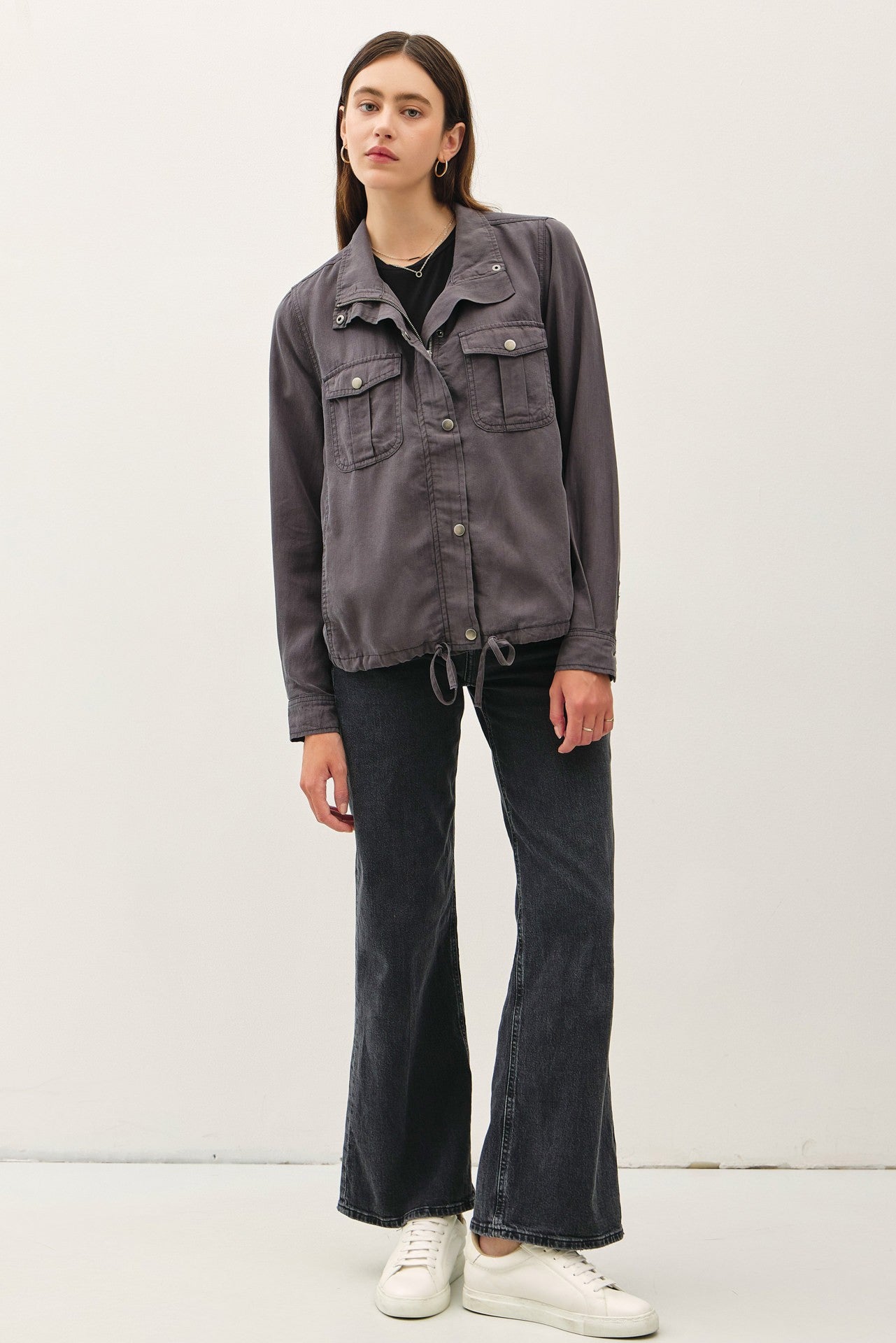 Classic Utility Zipper Safari Jacket - Charcoal