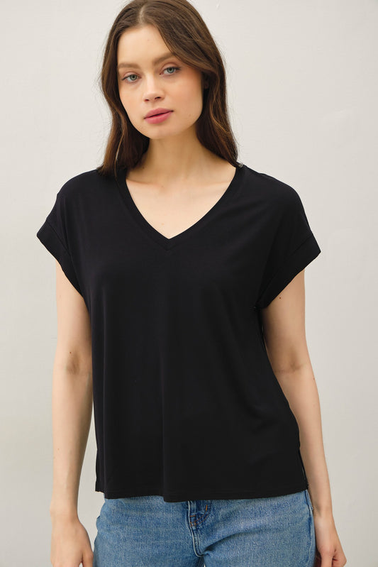 Bamboo/Modal Dolman Cap Sleeve Tee - Black