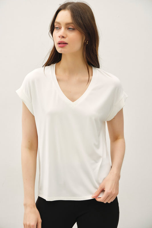 Bamboo/Modal Dolman Cap Sleeve Tee - Off White
