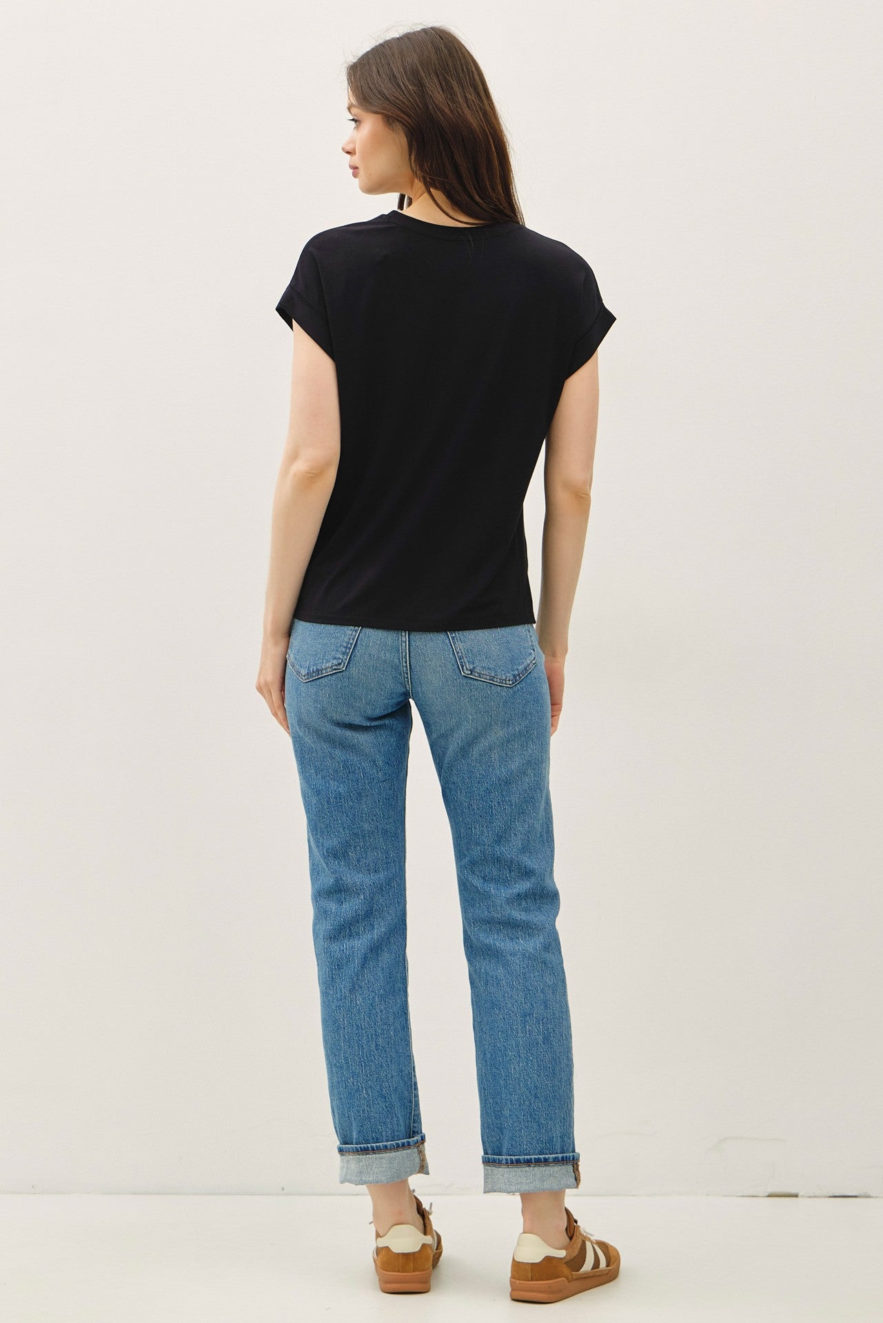 Bamboo/Modal Dolman Cap Sleeve Tee - Black
