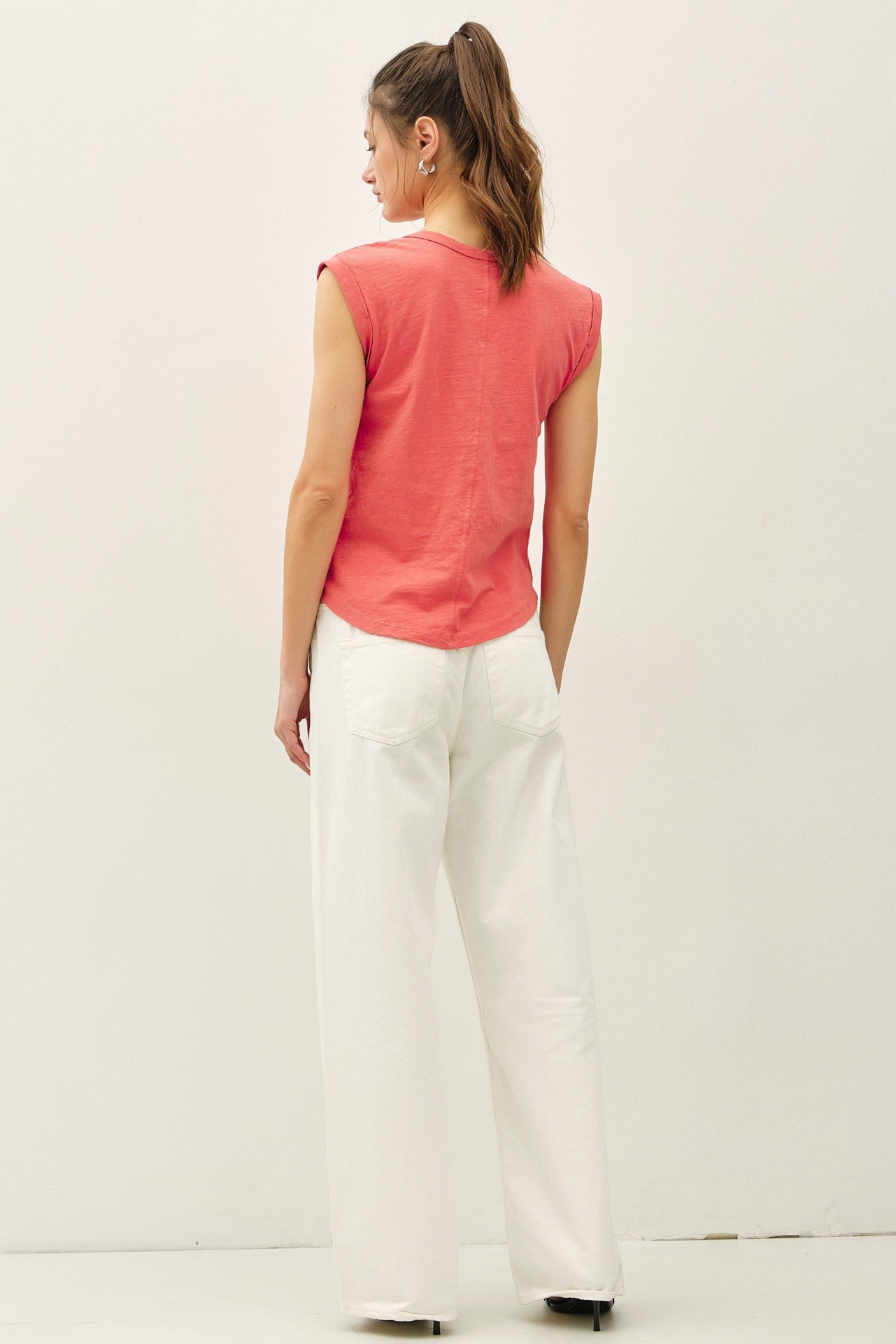 Cap Sleeve Garment Dyed Top - Coral