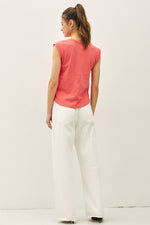 Cap Sleeve Garment Dyed Top - Coral