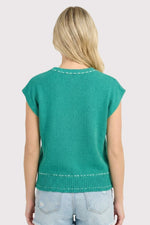 Stitch Detailed Short Sleeve Sweater - Green