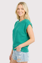 Stitch Detailed Short Sleeve Sweater - Green