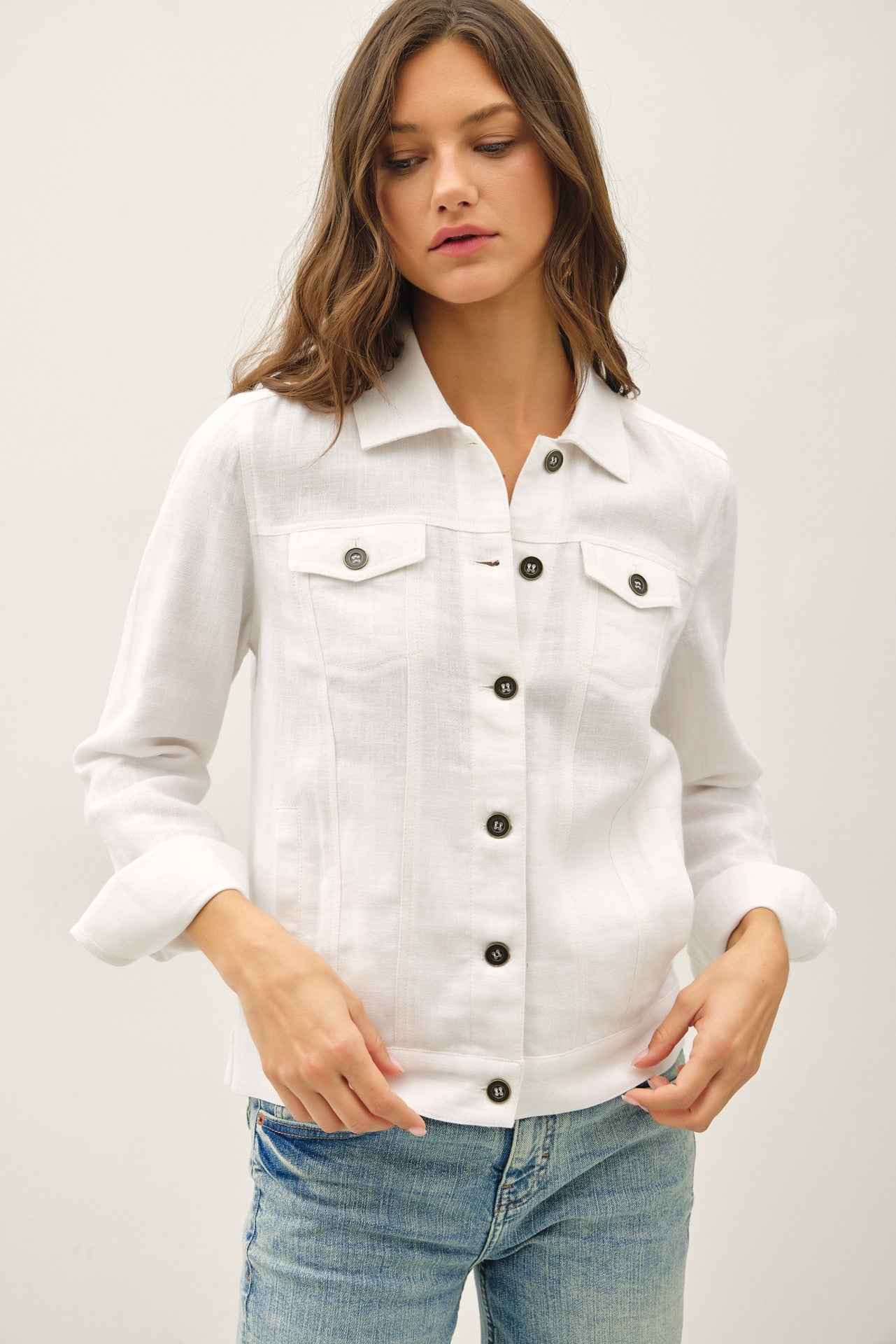 Lightweight Linen Blend Jacket - Off White