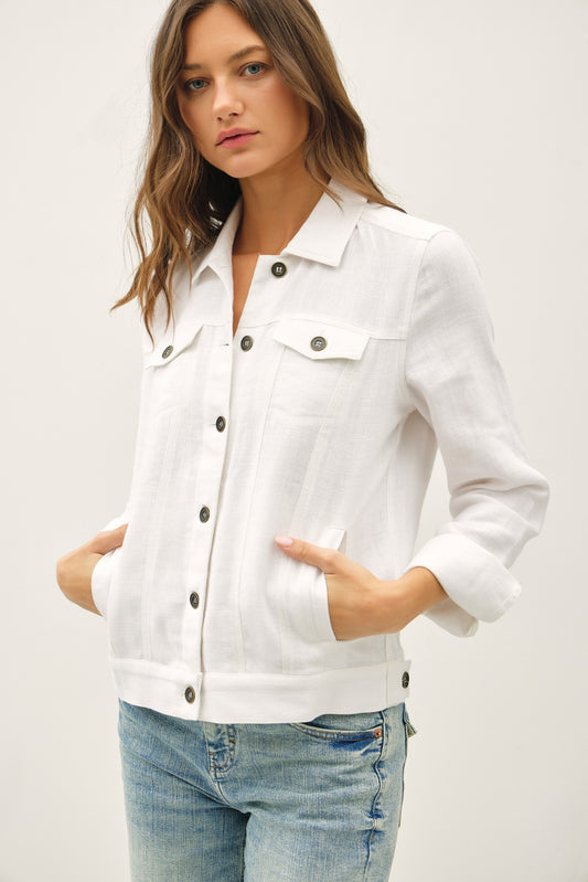 Lightweight Linen Blend Jacket - Off White